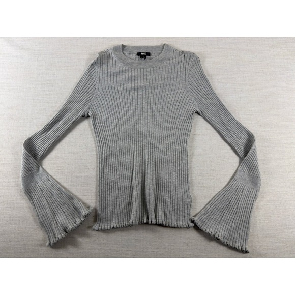 PAIGE Sweaters - PAIGE Sweater Womens L Gray Ribbed Knit Ruffle Bell Sleeve Crew Neck Pullover